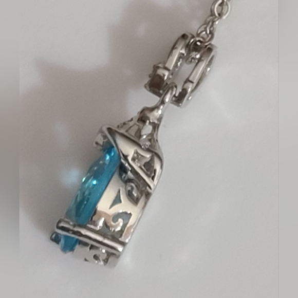 925 sterling necklace blue topaz CZ sparkly   18" silver chain pendant - Picture 7 of 12